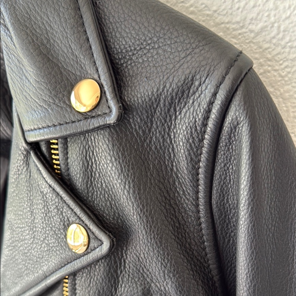 HM Moschino Black Leather Jacket with Gold Accents - Picture 4 of 14